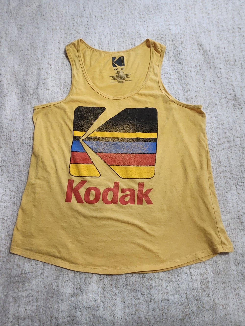 Retro Kodak Rainbow Logo Graphic Muscle Tank Top Golden Yellow Size XXL